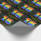 16誕生日:カラフル音楽シンボル、レインボー16 ラッピングペーパー (角)