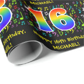16誕生日:カラフル音楽シンボル、レインボー16 ラッピングペーパー (ロールコーナー)
