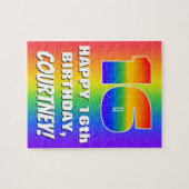 16誕生日: カラフル、おもしろいレインボーパターン# 16 ジグソーパズル (横)