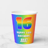 16誕生日: カラフル、おもしろいレインボーパターン# 16 紙コップ (裏面)