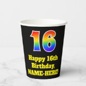 16誕生日:カラフル,おもしろい，エキサイティング， Rainbow 16 紙コップ (裏面)
