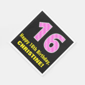 16誕生日:ピンクストライプのハートと16" +名前 スタンダードランチョンナプキン (角)