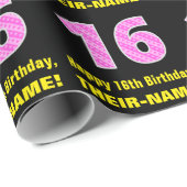 16誕生日:ピンクストライプのハートと16" +名前 ラッピングペーパー (ロールコーナー)