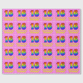 16誕生日:ピンクストライプのハート、レインボー# 16 ラッピングペーパー (フラット)