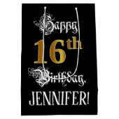 16誕生日～ファンシースクリプト；フェイク金ゴールド検索；名前 ミディアムペーパーバッグ (裏面)
