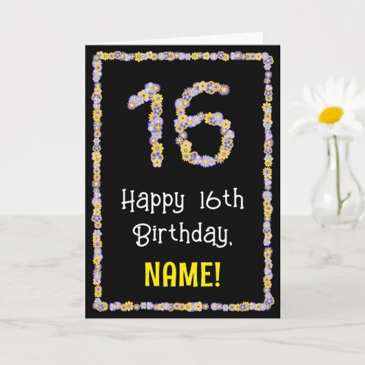 16誕生日:フローラ花数名前をカスタムする カード (小さな植物)