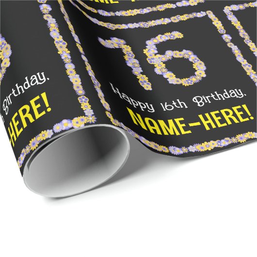 16誕生日:フローラ花数名前をカスタムする ラッピングペーパー (ロールコーナー)