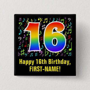 16誕生日:ミュージカラフルックシンボル,レインボー16 缶バッジ