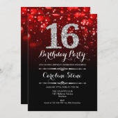 16誕生日 – レッドシルバー 招待状 (正面/裏面)