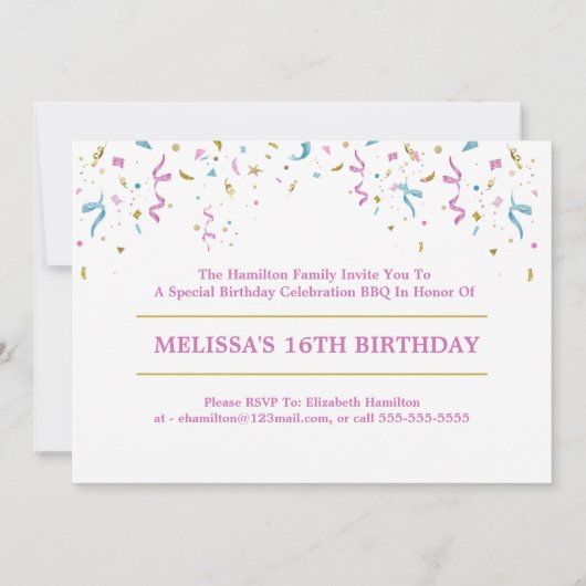 16誕生日 – 写真パーティー 招待状 (裏面)