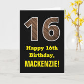 16誕生日:名前フェイク、木目パターン「16」 カード (黄色い花)