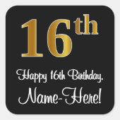 16誕生日 – 豪華エレガントなフェイク金ゴールドルック# スクエアシール (正面)