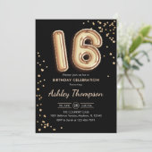 16誕生日-金ゴールドバルーン黒 招待状 (スタンド正面)