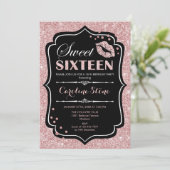 16誕生日-Sweet sixteenバラ金ゴールドブラック 招待状 (スタンド正面)