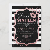 16誕生日-Sweet sixteenブラックバラ金ゴールド 招待状 (正面)