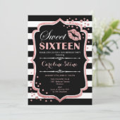 16誕生日-Sweet sixteenブラックバラ金ゴールド 招待状 (スタンド正面)