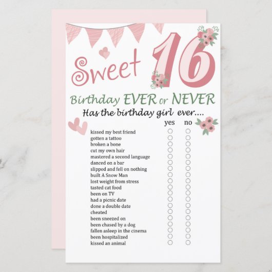 16誕生日EverまたはNeverゲーム (正面/裏面)