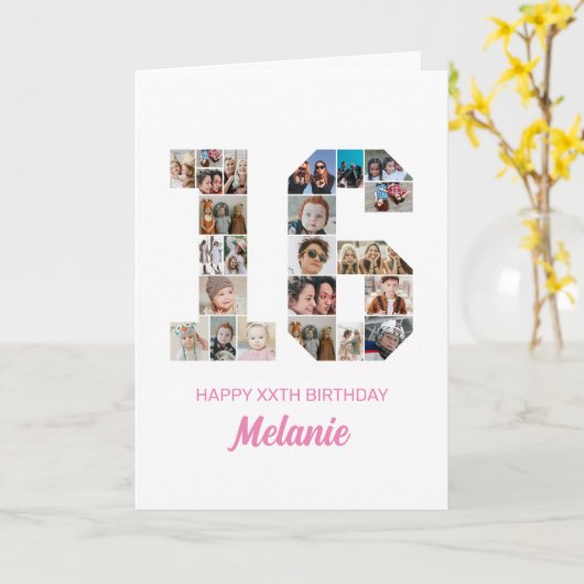 16誕生日Number 16フォトコラージュパーソナライズされた カード (黄色い花)
