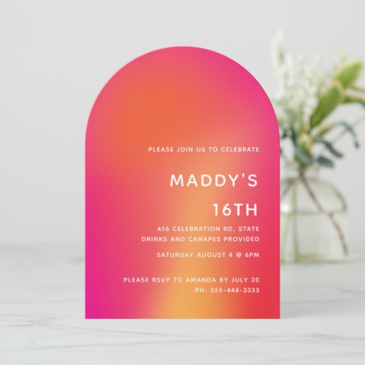 16鮮やか番目の誕生日招待状テンプレート 招待状 (スタンド正面)