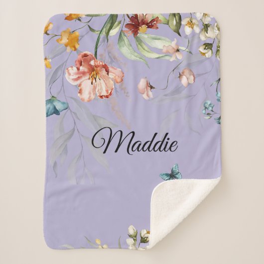 1600の水彩花模様、ベビーガールベビーカー シェルパブランケット (正面)