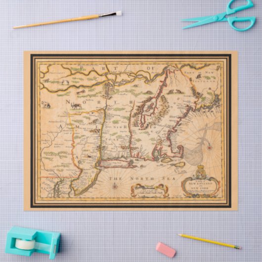 1600年代ニューイングランドのアメリカ先住民部族の地図 薄葉紙 (クラフト)
