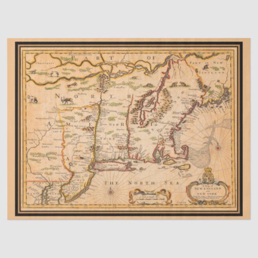 1600年代ニューイングランドのアメリカ先住民部族の地図 薄葉紙 (正面)