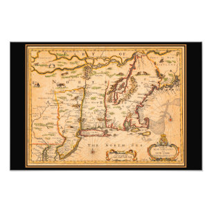 1600年代ニューイングランド地図先住民アメリカ人集落 フォトプリント
