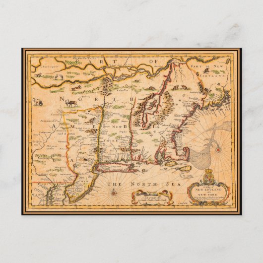 1600年代ニューイングランド地図先住民アメリカ人集落 ポストカード (正面)