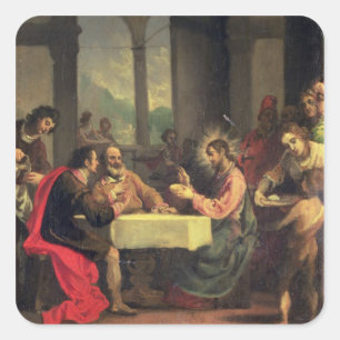 1600-05年のEmmausでの夕食会(パネル上の油) スクエアシール