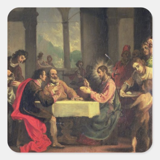 1600-05年のEmmausでの夕食会(パネル上の油) スクエアシール (正面)