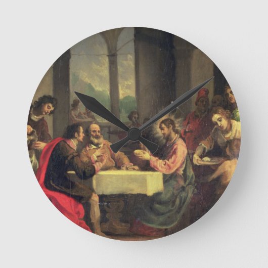 1600-05年のEmmausでの夕食会(パネル上の油) ラウンド壁時計 (正面)