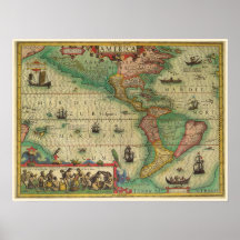 1606年製のアンティークなアメリカ大陸の古地図