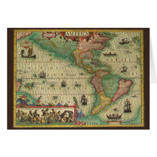 1606年製アメリカ大陸の古風な世界地図 (正面横)