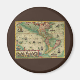 1606年製アメリカ大陸の古風な世界地図 マグネット