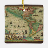 1606年製 アメリカ大陸の古風な古地図 セラミックオーナメント (正面)