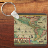 1606年 アンティーク 古地図 アメリカ大陸 キーホルダー (正面)