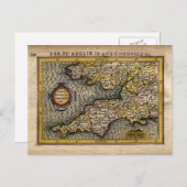 1610コーンウォール、デボン、サマセット等の地図 ポストカード (正面/裏面)