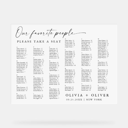 162人結婚までのアルファベット座席表 アクリルサイン (正面)