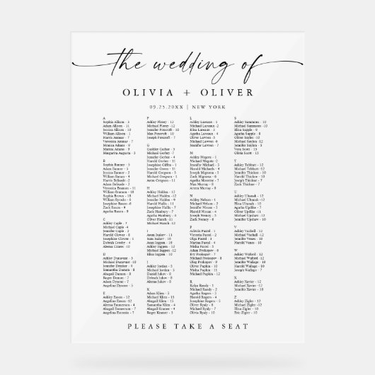 162人結婚までのアルファベット座席表 アクリルサイン (正面)