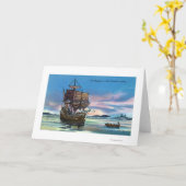 1620年の場面のMayflowerの着陸 カード (黄色い花)