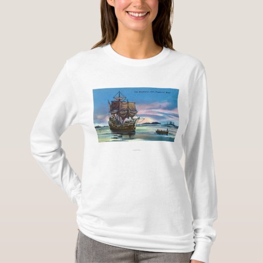 1620年の場面のMayflowerの着陸 Tシャツ (正面)