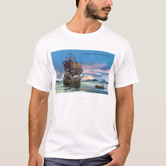 1620年の場面のMayflowerの着陸 Tシャツ (正面)