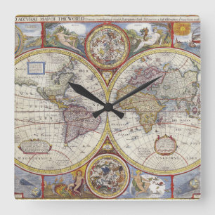 1626年のヴィンテージの世界地図 スクエア壁時計
