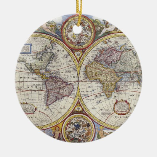 1626年のヴィンテージの世界地図 セラミックオーナメント (正面)