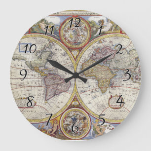 1626年のヴィンテージの世界地図 ラージ壁時計