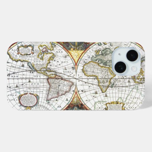 1630年のヘンドリック・ホンディウスによるアンティークの古地図 Case-Mate iPhoneケース (裏面 (横))