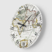 1630年のヘンドリック・ホンディウスによるアンティークオールドワールドマップ ラージ壁時計 (傾斜)