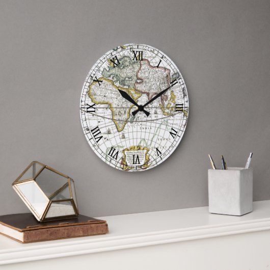 1630年のヘンドリック・ホンディウスによるアンティークオールドワールドマップ ラージ壁時計 (オフィス)