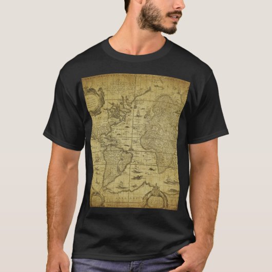 1635世界地図:ヴィンテージスタイル Tシャツ (正面)