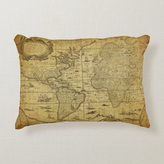 1635年のヴィンテージ地図 アクセントクッション (正面)